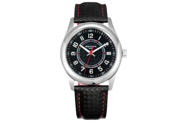 Patek Philippe Calatrava 40mm Polished Stainless Steel Watch with Black Ebony Dial and Black Leather Strap