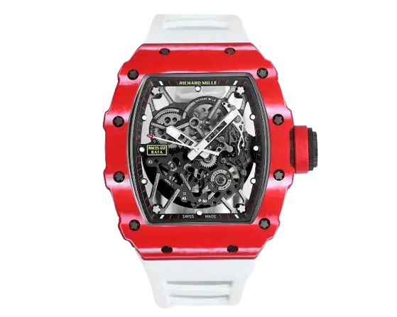 Richard Mille RM35-02 Rafael Nadal Red Carbon Fiber Automatic Watch with White Rubber Strap