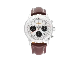Breitling Navitimer B01 Chronograph Panda Dial Watch Stainless Steel Case Brown Leather Strap 43mm