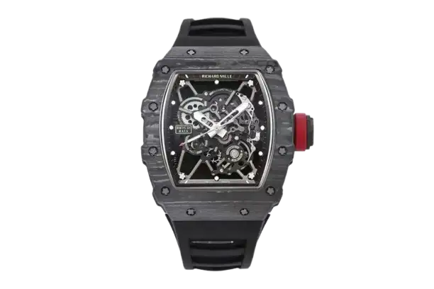 Richard Mille RM35-01 Rafael Nadal Carbon Fiber Watch Black and Red Skeleton Dial with Rubber Strap