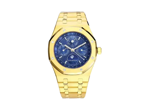 Audemars Piguet Royal Oak Perpetual Calendar Watch Blue Dial Gold Case and Bracelet